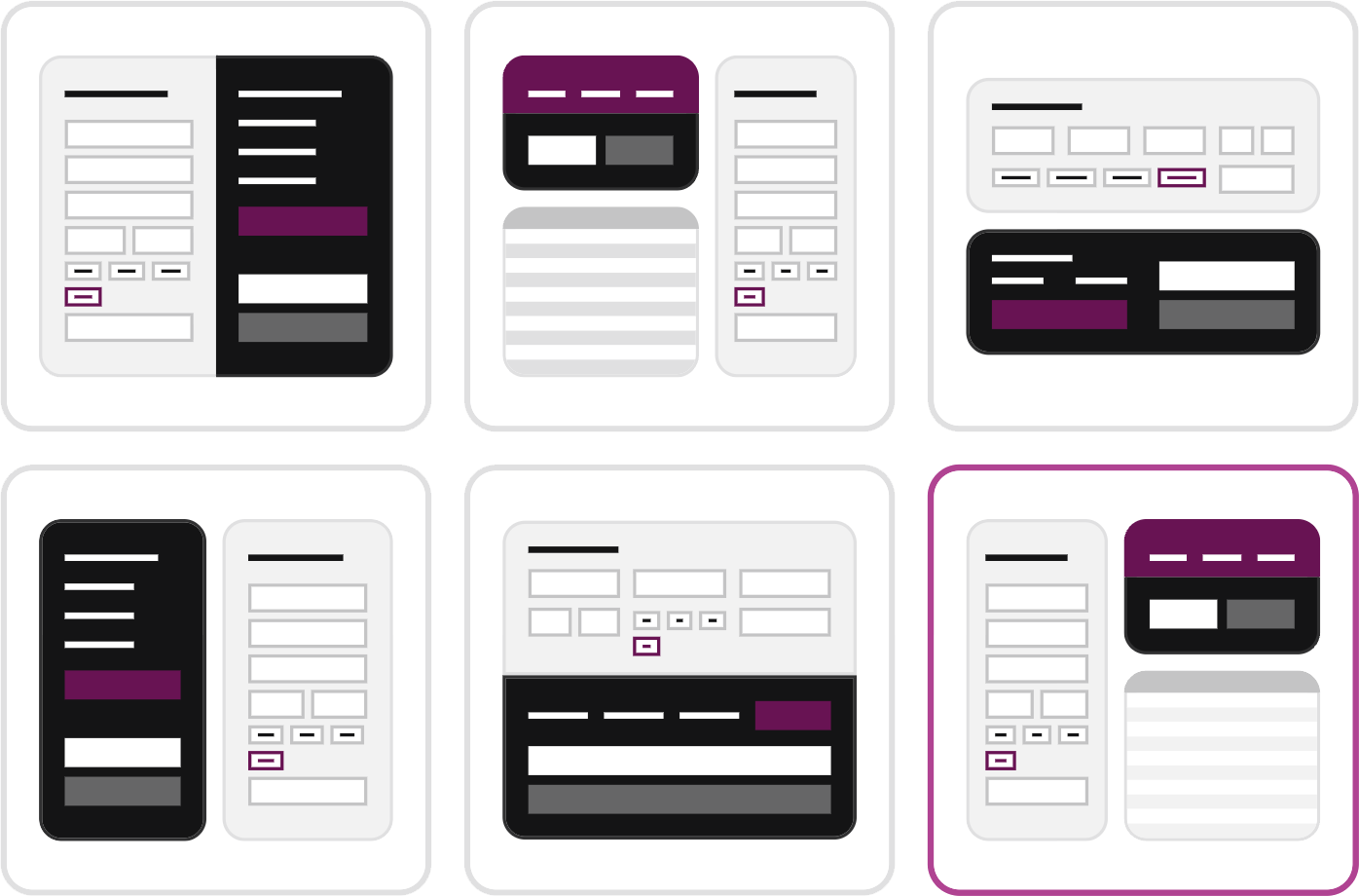 Six calculator layout template previews
